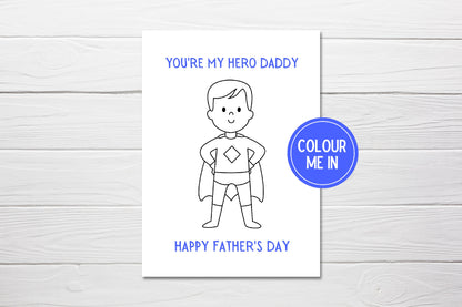 Fathers Day Card | Colour Me In Card | Superhero Card