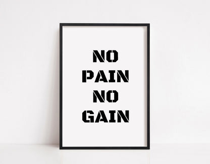 Quote Print | No Pain No Gain | Gym Print | Fitness Print