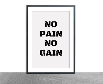 Quote Print | No Pain No Gain | Gym Print | Fitness Print