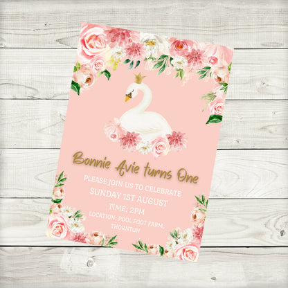 Swan Invitations | A6 Invites | Pink Swan Theme Invitations | Party Invitations