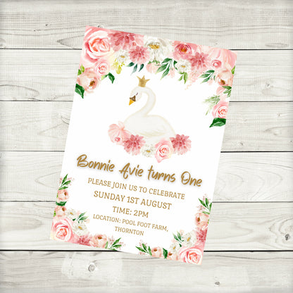 Swan Invitations | A6 Invites | Pink Swan Theme Invitations | Party Invitations