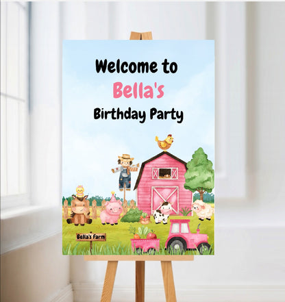 Farm Animal Welcome Board Sign | Personalised Birthday Board | Birthday Party Sign | A4, A3, A2