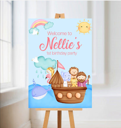 Noah's Ark Theme Welcome Board Sign | Personalised Birthday Board | Birthday Party Sign | A4, A3, A2