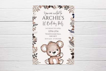 Brown Beige Neutral Teddy Bear Baby Shower, Birthday Invitations | A6 Invites | Teddy Bear Theme Invitations | Party Invitations