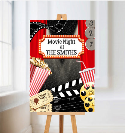 Movie Night Welcome Board Sign | Personalised Birthday Board | Birthday Party Sign | A4, A3, A2