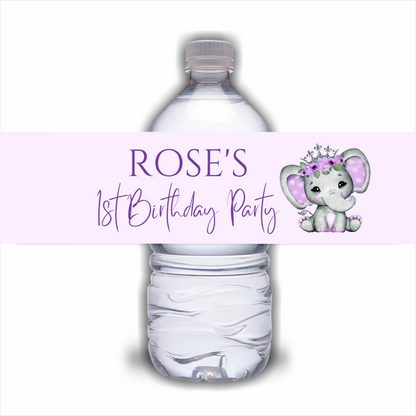 Juice Bottle Labels | Purple Crown Elephant Labels | Water Bottle Stickers | Purple Crown Elephant Baby Shower, Birthday Party