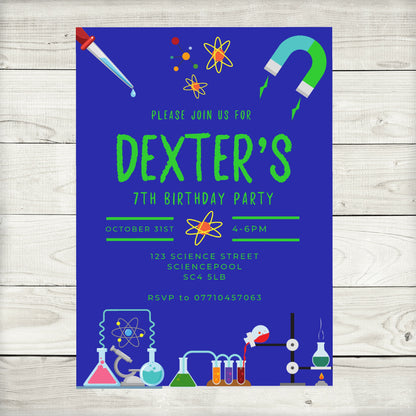 Science Birthday Invitations | A6 Invites | Science Theme Invitations | Party Invitations