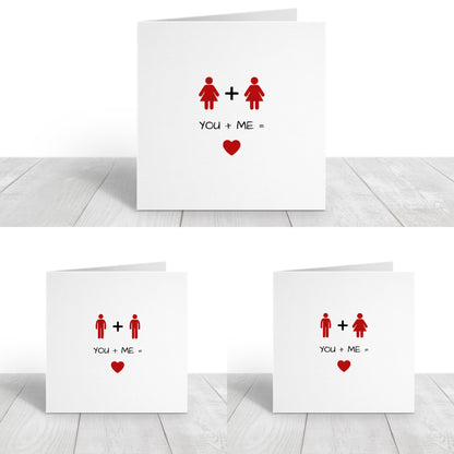 Valentines Card | Anniversary Card | You Plus Me Equals Love | Same Sex Card