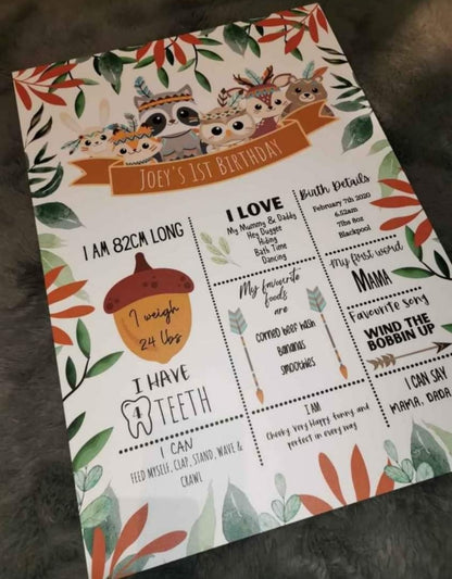 Animal Tribe Welcome Board Sign | Personalised First Birthday | Birthday Party Sign | First Birthday Party Décor | Woodland Animal Party Theme | A4, A3, A2